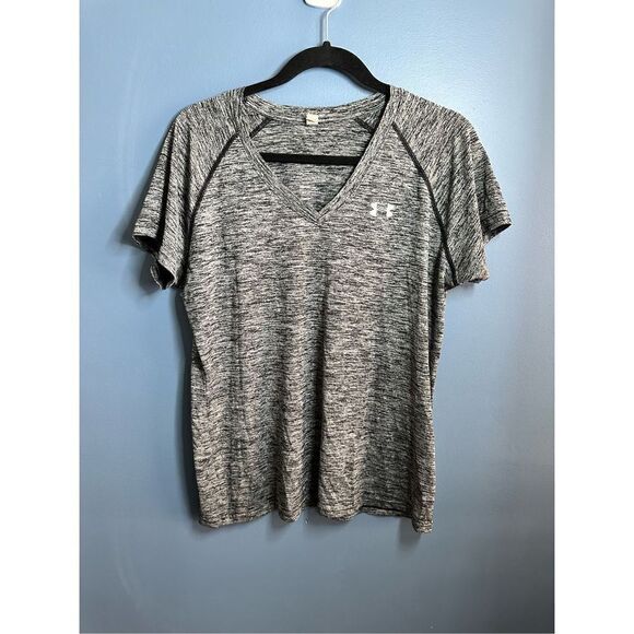 Under Armour UA Heatgear V-Neck Short Sleeve T-Shirt Gray Loose Womens Size Larg - Picture 1 of 4